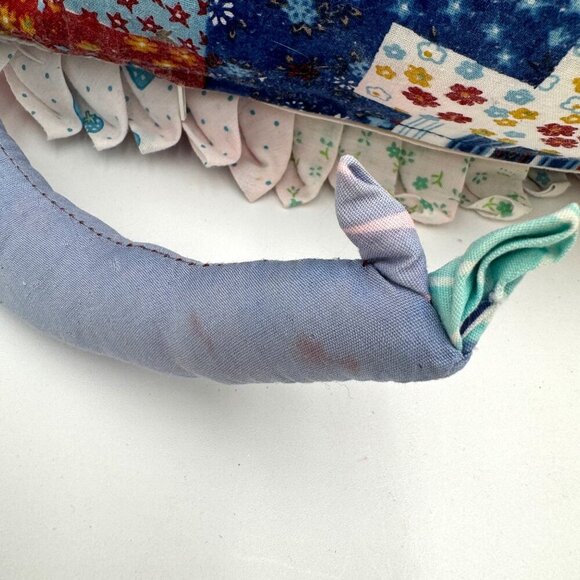 Vintage 1970s Embroidered Patchwork Blue Green Cat Pillow rare one of a kind spi - Picture 9 of 13